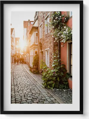 Produktbild von Italienische Straße zwischen Gebäuden– Wandbild mit Rahmen – Gerahmtes Bild  – Wanddekoration – 50x70 cm –  Schwarz Rahmen