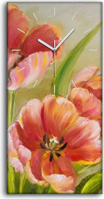 Produktbild von Wanduhr Uhr Wandbild Leinwand 30x60 Gemälde Blumen Pflanzen Blätter Kunst - weiße Hände