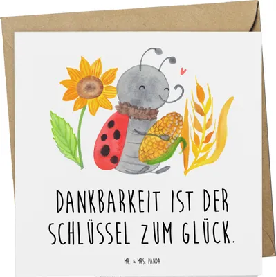 Produktbild von Mr. & Mrs. Panda Glückwunschkarte Erntedankfest Dankbarkeit - Weiß - Geschenk, Thanksgiving Geschenke, anlasskarte, Familie, doppelkarte, faltkarte, Feiertage, Klappkarte