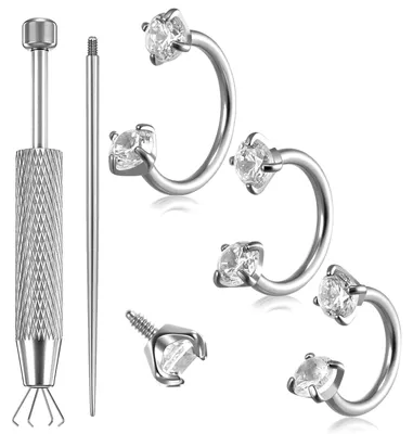 Produktbild von RUOVANL Hufeisen-Nasenring, 18 G, 6 mm, 7 mm, 8 mm, Titan, doppelter Edelstein,