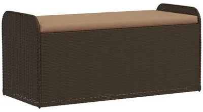 Produktbild von vidaXL Sitzbank mit Stauraum & Kissen Braun 115x51x52 cm Poly Rattan