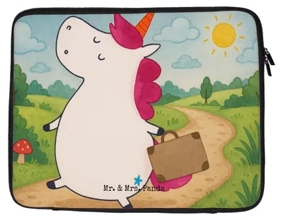 Produktbild von Mr. & Mrs. Panda Laptop Tasche Einhorn Koffer Design 33 x 42 cm - Weiß - Geschenk, Laptoptasche, Sleeve, Abenteuer, Laptophülle, Notebooktasche, Verreisen, Einhörner
