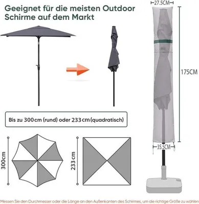 Produktbild von Famanu Schutzhülle für Sonnenschirm Ø 300 cm, Wasserdichte Abdeckung mit Belüftungsöffnungen - Hellgrau