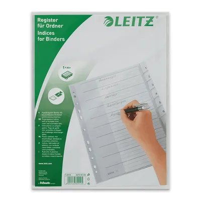 Produktbild von Leitz Register 43700000 blanko DIN A4 10teilig PP grau