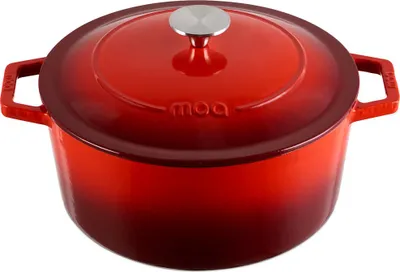 Produktbild von MOA Gusseisen Bräter - 5,7L Schmortopf - Für Alle Wärmequellen inkl. Induktion - Mit Deckel - Ø 26cm - Antihaftbeschichtung - Rot