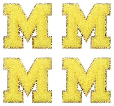 4 Chenille-Buchstaben-Patches M, gelb, Aufbügler