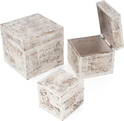 Obrázek produktu pro Sada dřevěných vintage boxů, bílé