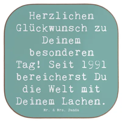 Produktbild von Mr. & Mrs. Panda Untersetzer für Gläser Spruch 1991 Geburtstag - Meeresbrise - Geschenk, gläseruntersetzer, Coaster, Glas, Dein Ehrentag, Alter, unvergessliche Momente