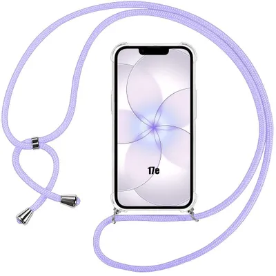 Image de Coque pour iPhone 17e, Protection Silicone Antichoc Transparent avec Cordon Réglable Violet