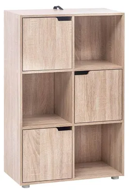 Image de Bibliothèque avec 3 portes et 6 étagères | Chêne | 29 x 59,6 x 91 cm