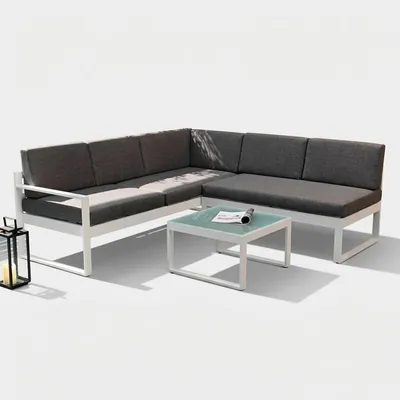 Produktbild von Garten-Lounge-Set Outdoor-Ecksofa + Glas-Couchtisch Jamila