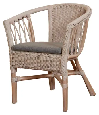 Produktbild von Stapelbarer Rattan-Sessel aus Natur-Rattan mit Polster in Vintage Weiß