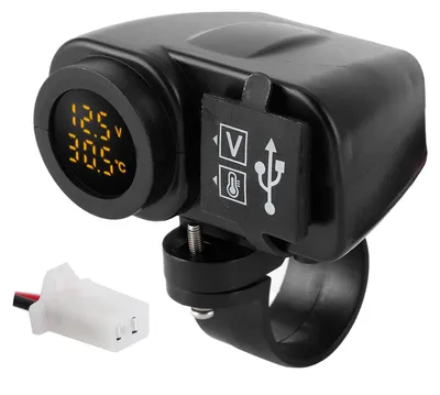 Obrázok produktu pre Motocyklová dvojitá USB voltmetrová nabíjačka multifunkčný teplomer s vodotesným krytom
