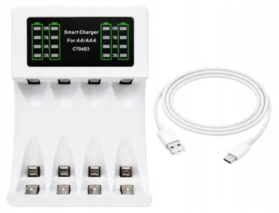 Zdjęcie produktu dla Ładowarka szybka do baterii AA/AAA z portem USB-C i wskaźnikiem LED