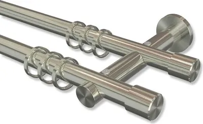 Produktbild von Interdeco Gardinenstange, Vorhangstange Edelstahl-Optik Modell Platon Santo, 20 mm Ø 2-läufig, 600 cm (geteilt)