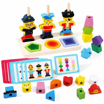 Produktbild von Motorikspielzeug Holz, 3-in-1 Fädelspiel, Steckspiel und Sortierspiel, Montessori Lernspielzeug für Kinder ab 3 Jahren, Bärendesign