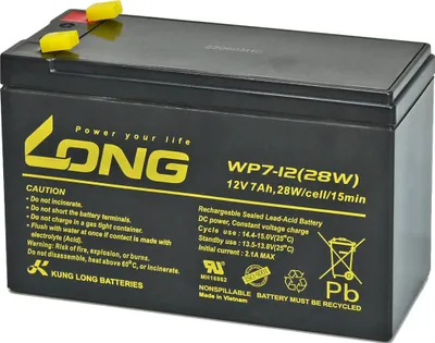 Zdjęcie produktu dla Bezobsługowy akumulator kwasowo-ołowiowy Kung Long WP7-12(28W) ze złączem Faston 6,3 mm 12V/7Ah