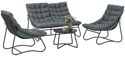 Produktbild von Outsunny Stahl Gartenmöbel Set 4 Personen wetterfest Balkonmöbel-Set mit Sofa