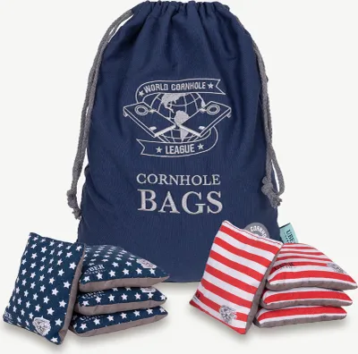 Produktbild von Ubergames - World Cornhole League - 8 Bean Bags - Langsame & Schnelle Seite - in luxus Tasche - Profi - Amerika design