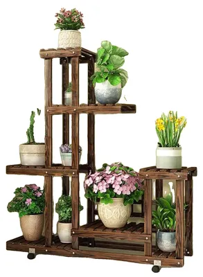 Productafbeelding van Plantenrek, 6 niveaus, met wielen, bruin