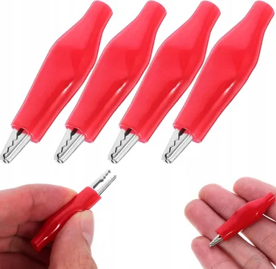 Image de Rosfix Set Pinces Crocodile Isolées 35mm – Gaine en Caoutchouc Souple, Rouge | Lot de 4 | Pour Tests Circuits et Prototypage