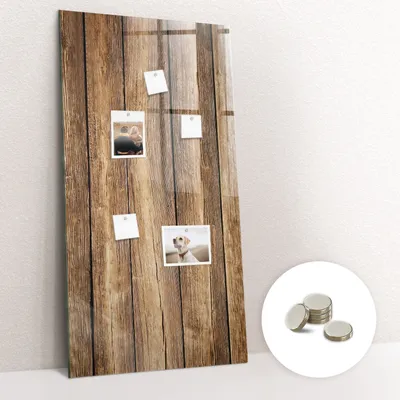 Obrázek produktu pro Magnetická Tabule na Zeď Skleněná - Memo Board Kleněnou Přední Stranou - 5 magnetů v balení - 60x120 cm - Textura dřeva