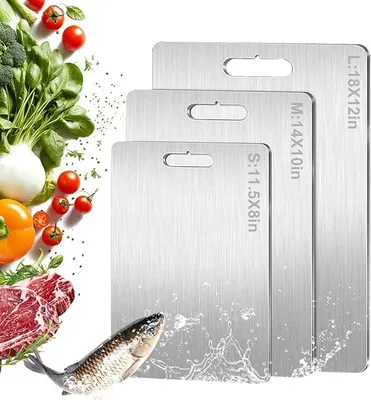 Produktbild von PolkaHome® Titan-Schneidebretter Set 3er, S316 Edelstahl, doppelseitig, spülmaschinenfest