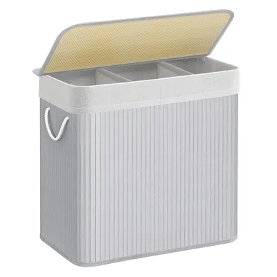 Obrázek produktu pro Koš na prádlo SONGMICS, s víkem a držadly, z bambusu, 3 přihrádky, 150 l, šedý