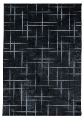 Zdjęcie produktu dla Dywan "Kurzflor" do salonu, czarny, prostokątny, 120x170 cm, wzór w paski