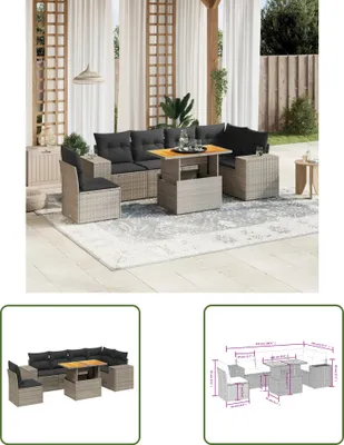 Produktbild von The Living Store 7-tlg. Garten-Sofagarnitur mit Kissen Grau Poly Rattan