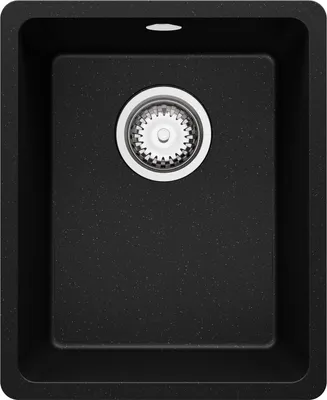 Produktbild von PRIMAGRAN Spülbecken Schwarz Metallic 36x44cm, Granitspüle 1 Becken + Ablauf-Set, Küchenspüle ab 40er Unterschrank - Venedig Slim Easy