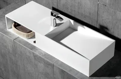 Produktbild von Aufsatzbecken Wandwaschbecken TWG06 aus Mineralguss - 120 x 42 x 20 cm - Weiß matt