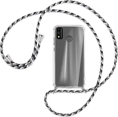 Produktbild von Handykette Backcover-Schutzhülle mit Band (Metall silberfarben) für Honor 9X Lite - schwarz/grau/weiß