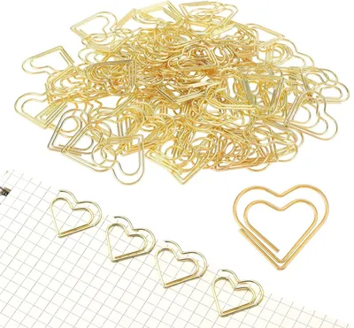Imagen del producto de Clips para papel, forma de corazón, color dorado, 100 unidades, para oficina y escuela