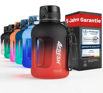 Produktbild von 4FRESH Trinkflasche 1700 ml aus Tritan – BPA-freie Gallon Wasserflasche mit 1-Klick-Öffnung, Skala & Trageschlaufe