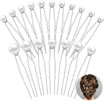 Productafbeelding van Haarspelden met Parels - Bruidshaaraccessoires U-vorm - Kapsels Versieren - Elegant Frans Design - 18 stuks - Zilver