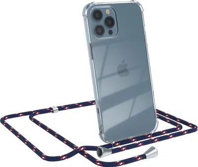 Produktbild von EAZY CASE Handykette kompatibel mit Apple iPhone 12 Pro Max, Handyhülle mit Umhängeband, Handykordel, Schutzhülle Clear, Band in Blau