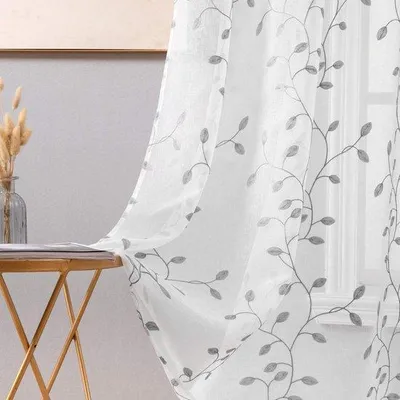 Productafbeelding van Ibenzoa® Transparante gordijnen met bloemenborduurwerk, set van 2, 225 x 140 cm, 100% polyester – lichtdoorlatend, geschikt voor woon- en slaapkamer