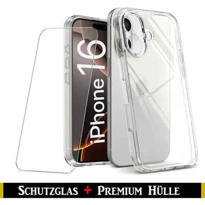 Produktbild von Für Apple iPhone 16 ( 6.1" ) Transparent Silikon Handy Schutz Hülle + 9H Panzerglas HD Schutzglas