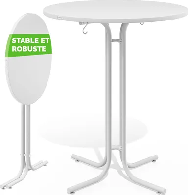 Image de CASARIA® Table de bar blanche ronde Ø80 cm pliable haute de 110 cm plateau de table en MDF mange debout table d‘appoint