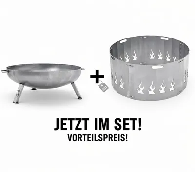 Produktbild von Feuerschale mit Funkenschutz 79 cm, Set aus Stahl, Feuerstelle Garten & Terrasse