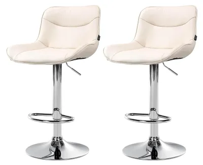Produktbild von 2er Set Barhocker Vonore aus Kunstleder I Höhenverstellbar mit Lehne und 360° drehbar I Inkl. Fußstütze und Metallgestell, Farbe: Creme, Gestellfarbe: Chrom