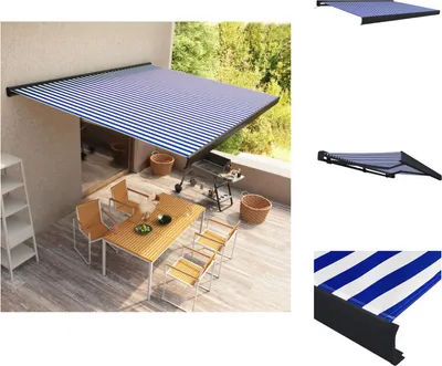 Obrázek produktu pro vidaXL Kazetová markýza s motorem 400x300 cm Modrá a bílá - Markýzy
