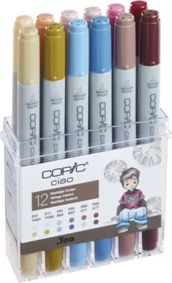 Produktbild von Copic Ciao Set Grafikmarker - Nostalgie Farben - Nachfüllbar mit Copic Ink - 12Stk