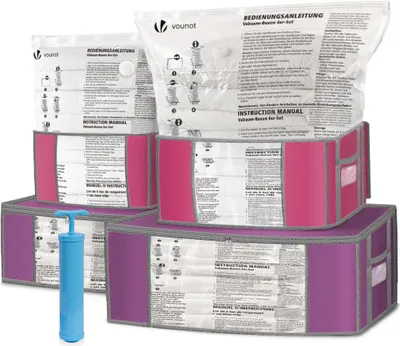 Produktbild von VOUNOT® 4 Stück Vakuumbeutel und 4 Stück Aufbewahrungstasche, mit Pumpe