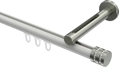 Produktbild von Interdeco Innenlaufstange / Gardinenstange mit Innenlauf Weiß / Edelstahl-Optik, Typ Siteno Estana (Glitzerkappe), 20 mm Ø 1-läufig, 540 cm
