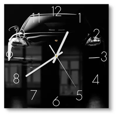 Produktbild von DEQORI Glasuhr 30x30 cm Zahlen 'Porsche Panamera Front' Wanduhr Glas Uhr Design leise