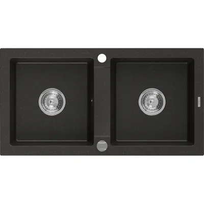 Obrázek produktu pro Mexen Mario 2-miskový granitový dřez  820 x 436 mm, Černá/Zlatá kovová - 6504822000-75