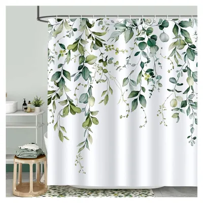 Produktbild von Duschvorhang Eukalyptus Grüne Blätter Pflanze Duschvorhänge 180 x 180 cm Anti-Schimmel Wasserdicht Polyester Stoff Waschbar Bad Vorhäng für Badzimmer mit 12 Haken