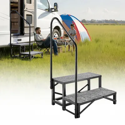 Immagine prodotto di VEVOR Scala Mobile per Roulotte, Scaletta a 2 Gradini con Corrimano per Camper Roulotte in Acciaio Legato per Animali Domestici Carico max 299,38 kg, Scala Portatile per Piscina Camper Caravan